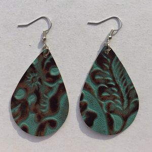 Patterned Teardrop Leather Earrings